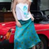 Carlos Kremmer - turquoise floral skirt, floral turquoise skirt