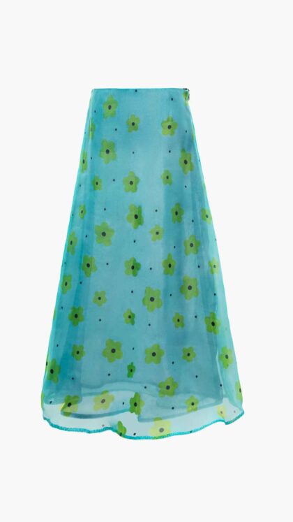 Carlos Kremmer - turquoise floral skirt, floral turquoise skirt
